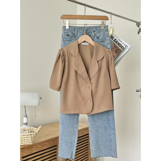 Áo blazer/ vest cổ sen tay bồng dáng ngắn Hàn Quốc basic