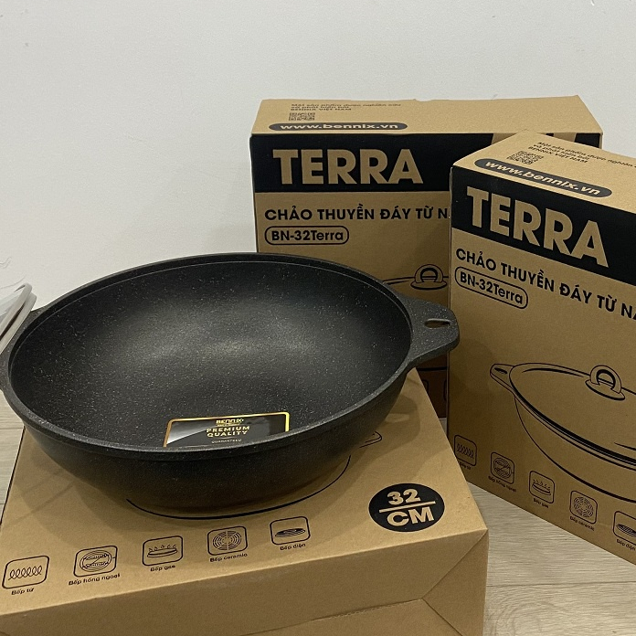 Chảo chống dính sâu lòng vân đá đáy từ cao cấp Bennix BN-32Terra 32cm