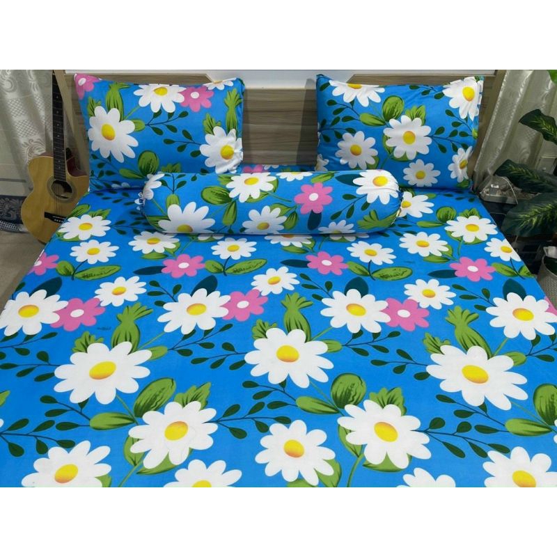 Bộ ga thun lạnh trải giường in HQ  4 món, áo gối viền gân