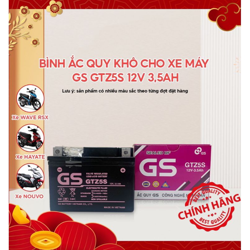 Ắc quy khô GS GTZ5S 3,5Ah Wave RS Rsx Rsv S, Nouvo456, Airblade110, Hayate X-Bike SKY Exciter Luvias Cub acquy Yuasa