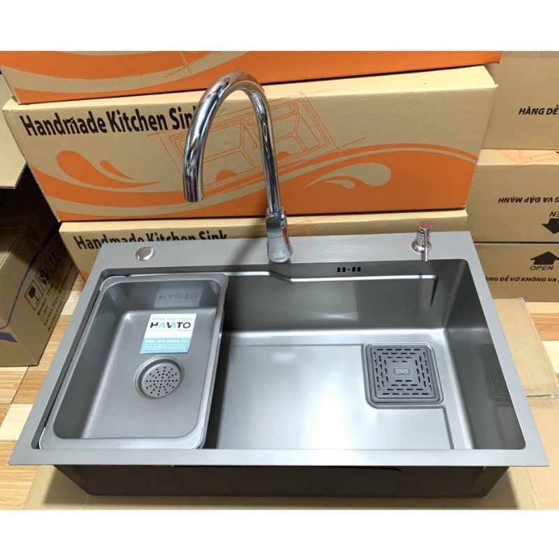 Bồn rửa chén 1 ngăn lớn, chậu rửa bát 1 hố hộc lớn KOREA NANO Inox Sus 304, 78*46cm giá rẻ Tphcm