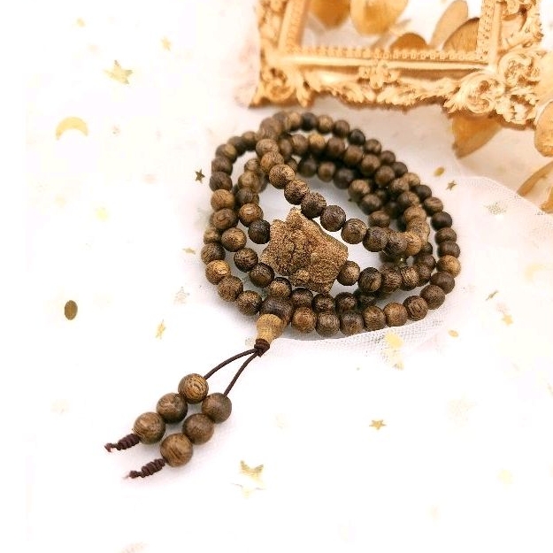 Vòng Tay Trầm Hương Chuỗi 108 Hạt Mix Charm Mèo Thần Tài May Mắn 6mm - Vòng Gỗ Phong Thủy Nam Nữ Tự Nhiên
