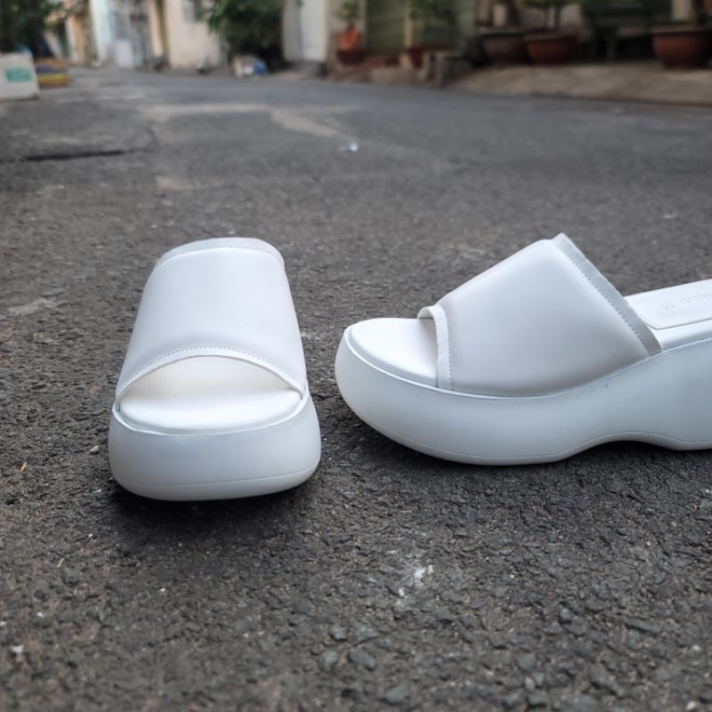 Dép Bánh Mì Nữ Đế Cao 7cm, Dép Bánh Mì Quai Ngang Ｍàu Trắng Đen Kem, Đế Xuồng Nữ Tính HOT Nhất Hiện Nay