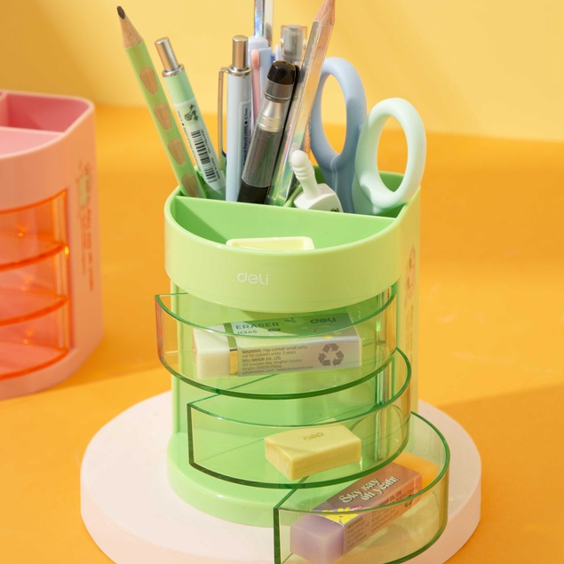 [Sơn Tùng M-TP Collection] Hộp cắm bút văn phòng Deli Hộp đựng bút 3 ngăn để bàn cao cấp màu pastel
