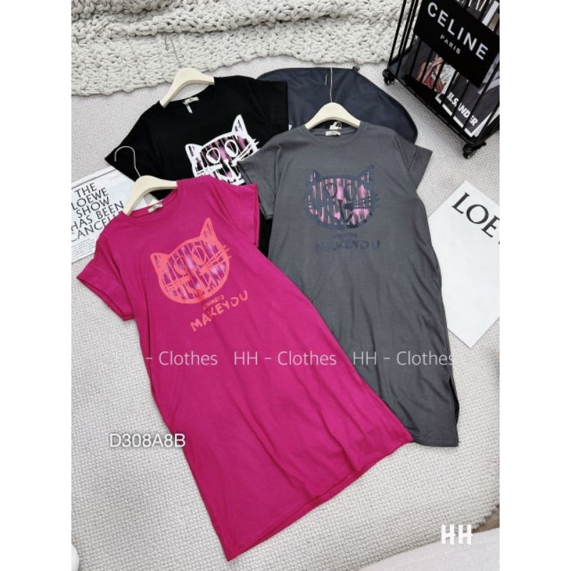 Đầm Nữ Mặc Nhà Form Rộng ,Váy Cotton Suông In Hình Dáng Dài Ulzzang Có Túi Hông