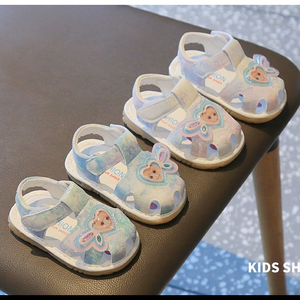 Sandal tập đi cho bé gái 0-2 tuổi chống trơn trượt họa tiết trái tim elsa đáng yêu phong cách thời trang