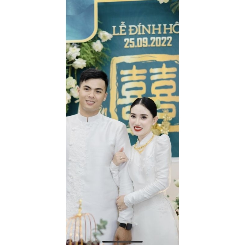 Áo dài cô dâu tay phồng đính hoa siêu đẹp