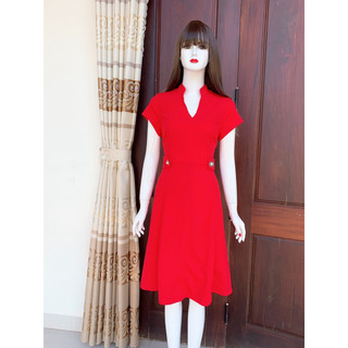 Đầm xoè cổ sơ mi trụ vnxk