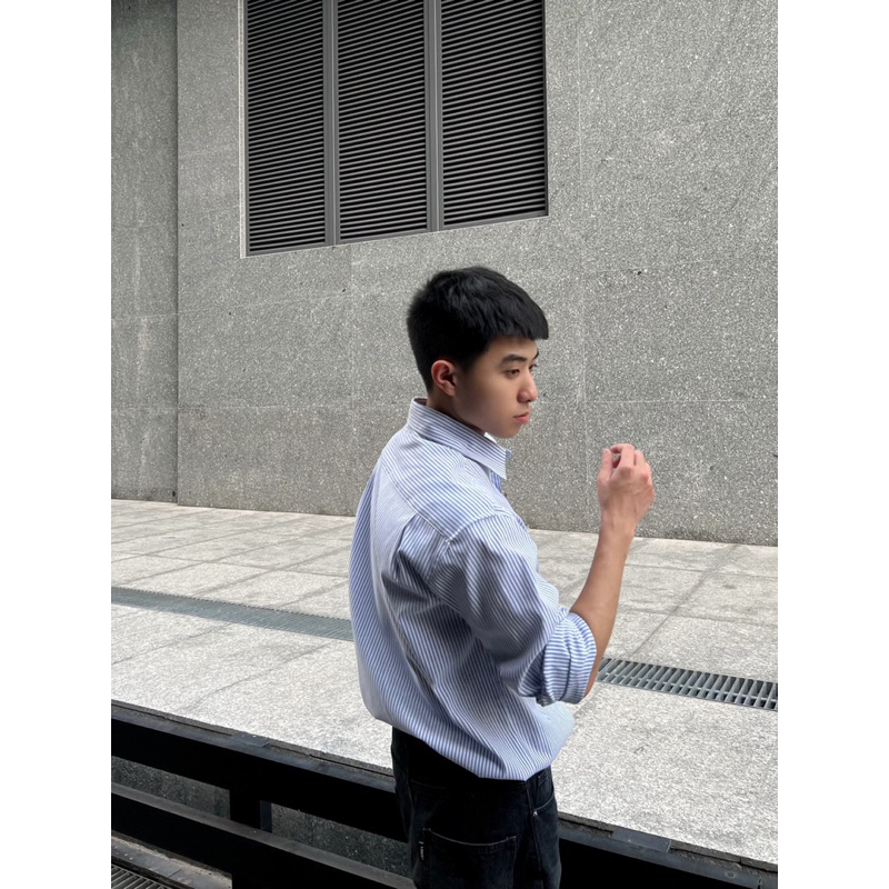 Áo sơ mi dài tay Robus chất Oxford sọc xanh trắng Striped shirt