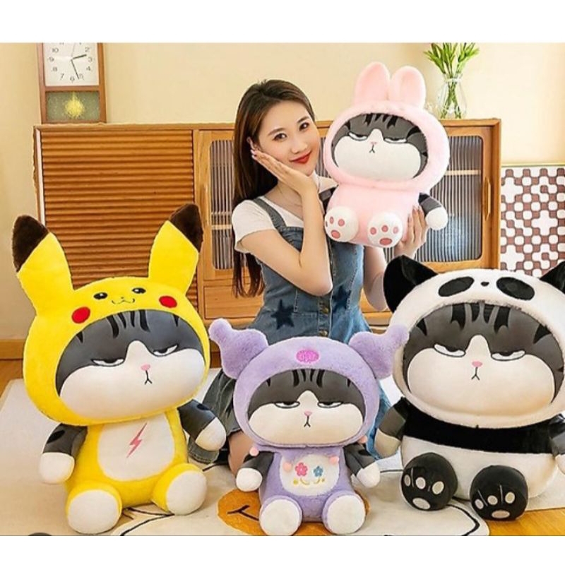 Gấu bông mèo hoàng thượng mũ ếch, thỏ,gấu trúc, pikachu,korumi,mèo cosplay thỏ, ếch, gấu trúc, pikachu, korumi