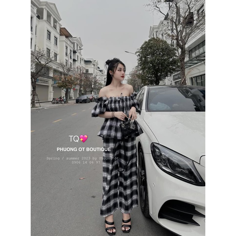 Set Kẻ Chun áo chun ngực quần xuông chuẩn hàng Kim Anh Bùi[ HÀNG SẴN]
