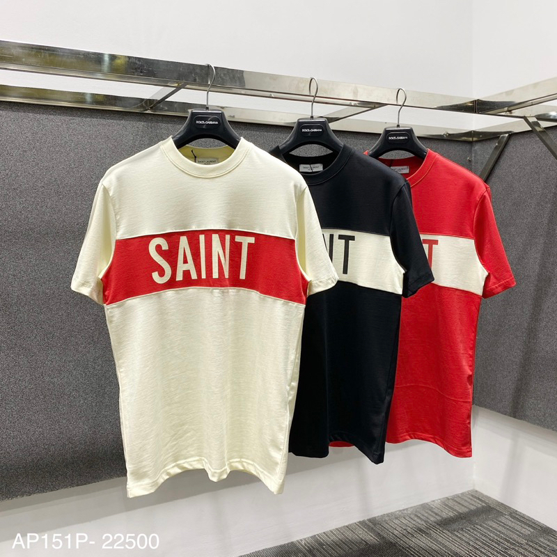 Áo phông nam nữ Premium Cotton in chữ Saint vạch đỏ hai mặt cổ bo chun dày dặn cao cấp AP151P