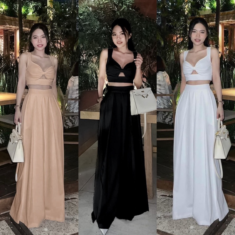 SET ÁO CROPTOP 2 DÂY NƠ NGỰC QUẤN EO KÈM QUẦN SUÔNG CULOTTES
