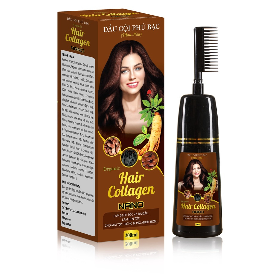 Dầu gội phủ bạc (màu nâu) Organic Hair collagen nano thảo dược- sạch gàu, tóc bóng mượt- an toàn, lành tính
