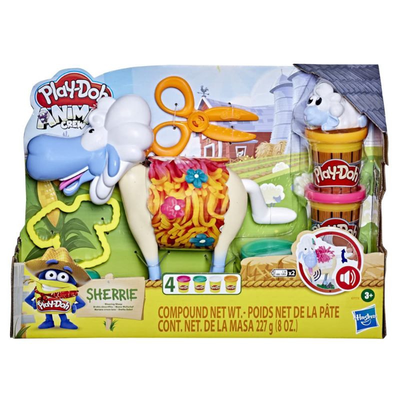 Play doh: Đồ chơi đất nặn cừu Sherrie xoay đầu và có âm thanh kèm cừu con, 4 hộp đất nặn và khung tạo hoa, cây đáng yêu