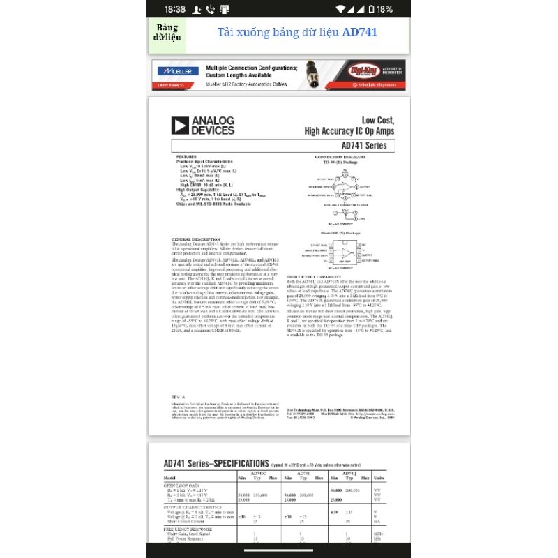 Opamp AD741KH sắt tháo máy
