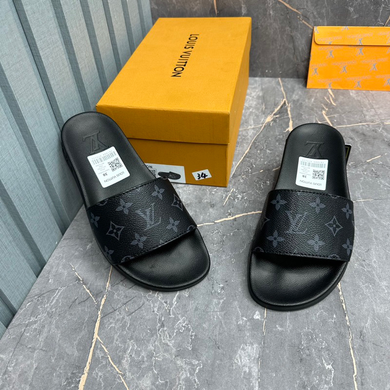 Dép lê nam LV quai da 3 bản màu truyền thống