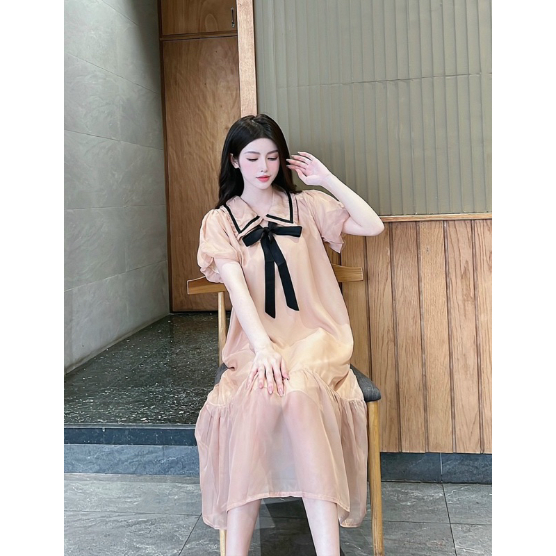 Đầm Bầu Lụa Tơ Hai Lớp Phối Nơ Mã LH012