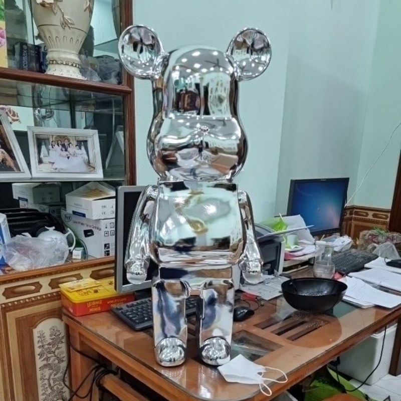 BearBrick-tượng gấu BearBrick bóng mạ điện bạc -kt 80cm-trang trí decor nhà cửa,sang chảnh-đẹp,giá rẻ-quà tặng ý nghĩa