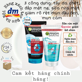Sữa rửa mặt GARNIER SkinActive 3 trong 1, tẩy da chết, đắp mặt nạ, giảm mụn cân bằng PH cho da <Hàng Đức 150ml>.
