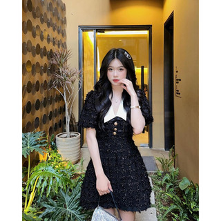 Váy LILIE DRESS cổ phối tay bồng chiết eo by The Camellia