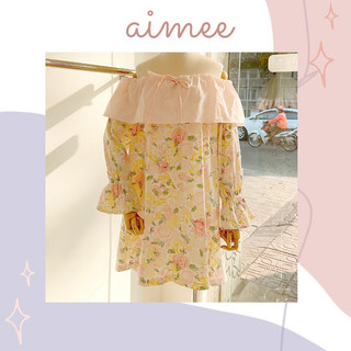 Suki dress - đầm hoa bẹt vai phối bèo - aimee