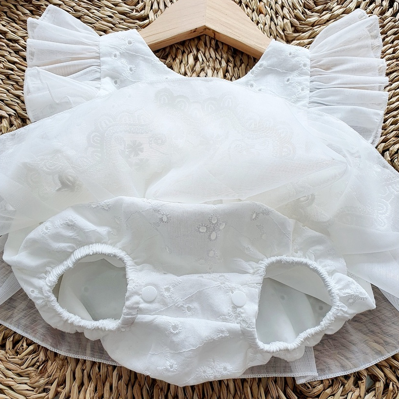 Set váy bé gái sơ sinh phối voan kèm nón MINTSCLOSET Mint's Closet bodysuit giả váy bé trắng 1 2 tuổi - BV7039 - BV7038