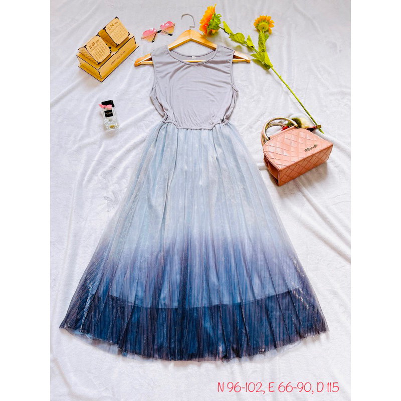 Đầm Maxi Phối Lưới Ombre, New 98%, FREESIZE, BIGSIZE, 2hand
