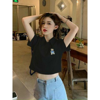 ÁO CROPTOP BABYTEE CỔ BẺ THÊU GẤU BG