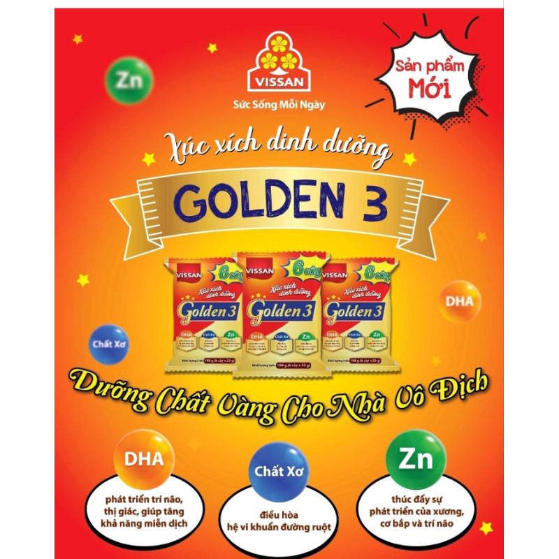 1 Gói Xúc Xích Golden 3 Vissan 198g (6 cây x 33g) - 195