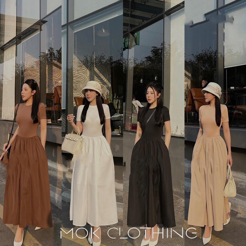 Váy liền áo zip phối chân xoè dáng dài,váy maxi hottrend