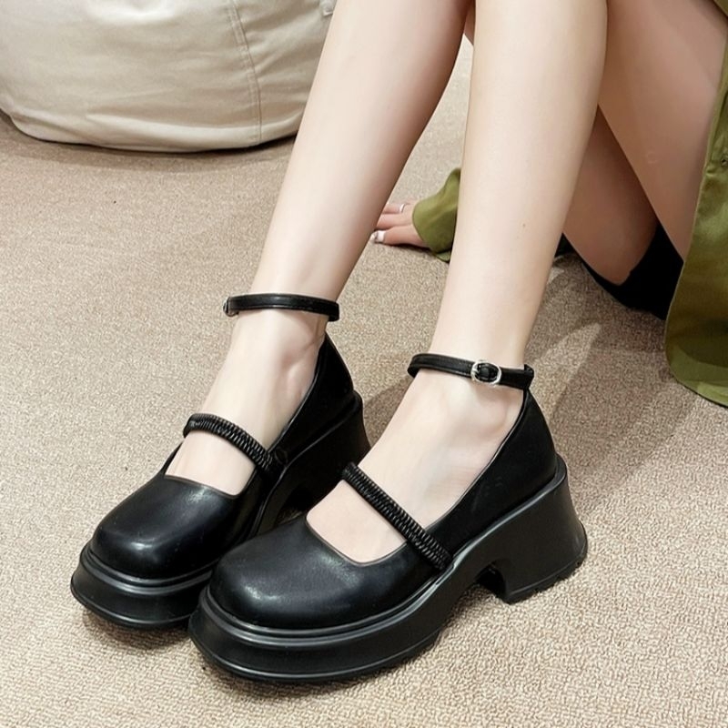 Giày Búp Bê Ulzzang Nữ Quai Nơ + Hạt ngọc Đế sóng 6 phân CỰC XINH!!!