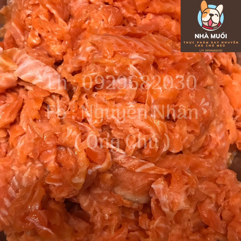 (Hoả Tốc) 1Kg Cá hồi vụn nạc sợi - miếng đỏ ko xương - thức ăn cho mèo - thức ăn cho thú cưng - pate mèo - raw food