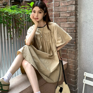 Váy nữ tay ngắn dáng babydoll ngực xếp ly điệu đà, đầm nữ dáng chữ A thiết kế trẻ trung 4442