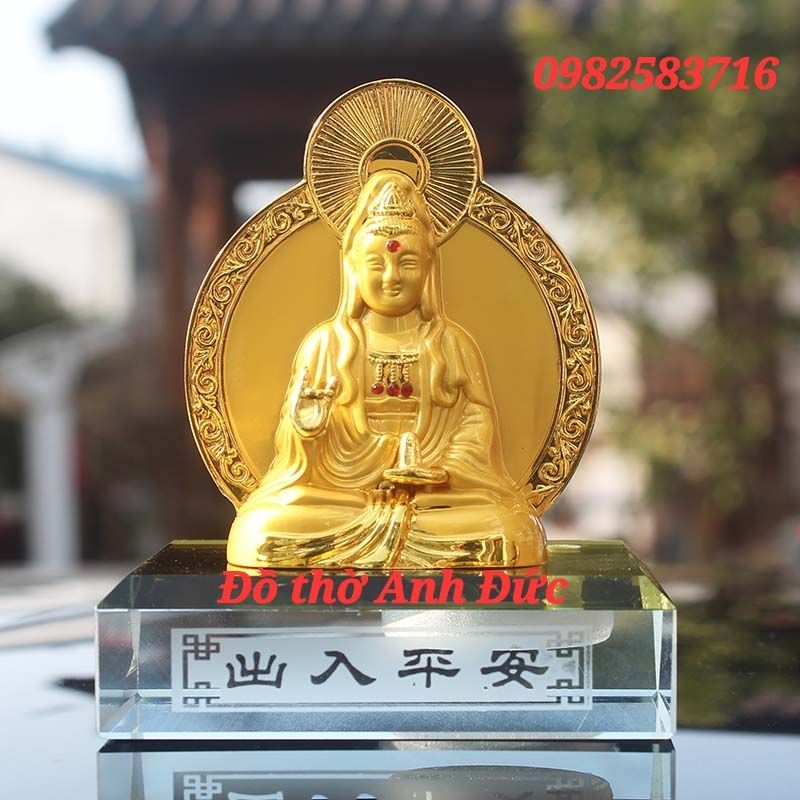 Tượng phật mẹ quan thế âm bồ tát để trên xe hơi 2 mặt đế kính sơn mạ tĩnh điện