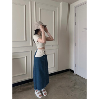 SET CROP CHỮ CHÂN VÁY MIDI JEAN PHỐI EO