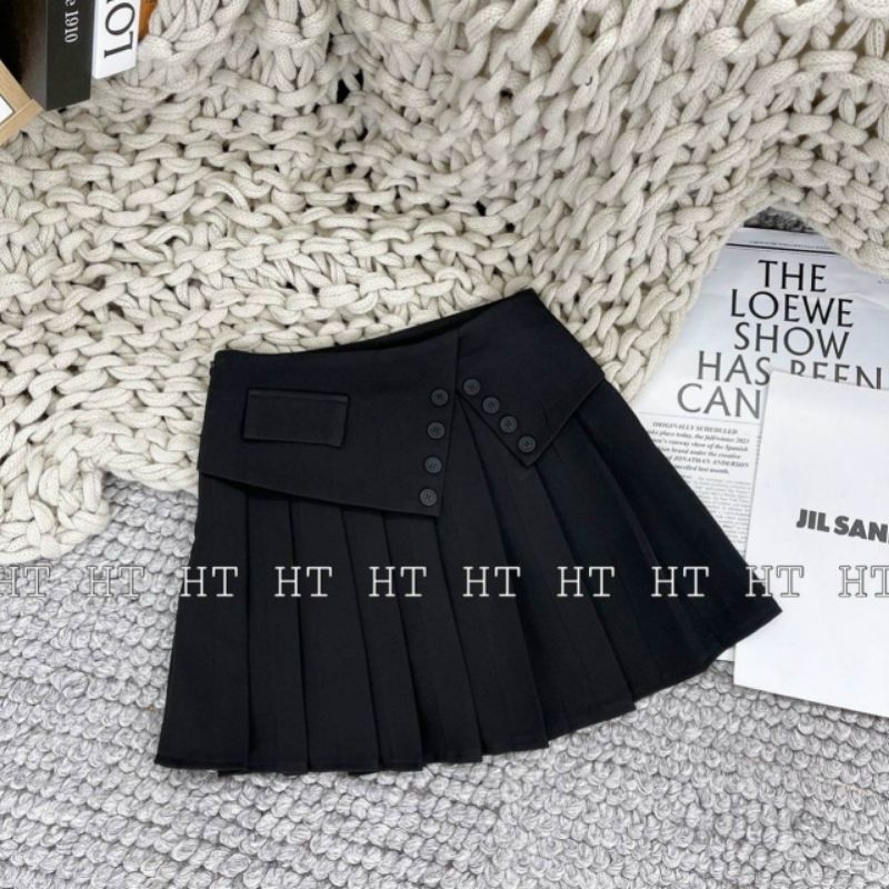 Chân váy xếp ly gập gấu khuy nắp túi hàng QC