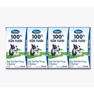 Sữa tươi tiệt trùng Vinamilk 100% Ít đường - Lốc 4 Hộp x 110ml