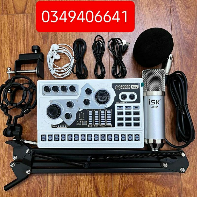 Bộ Mic Livestream Karaoke Mic ISK AT350+Sound Card X5 mới nhất 2023 Tích hợp nguồn 48V Kèm đầy đủ phụ kiện và tai nghe