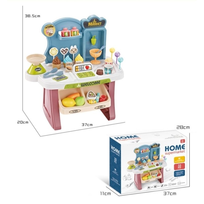 Đồ chơi quầy siêu thị mini gia đình cho bé có âm thanh 33 chi tiết