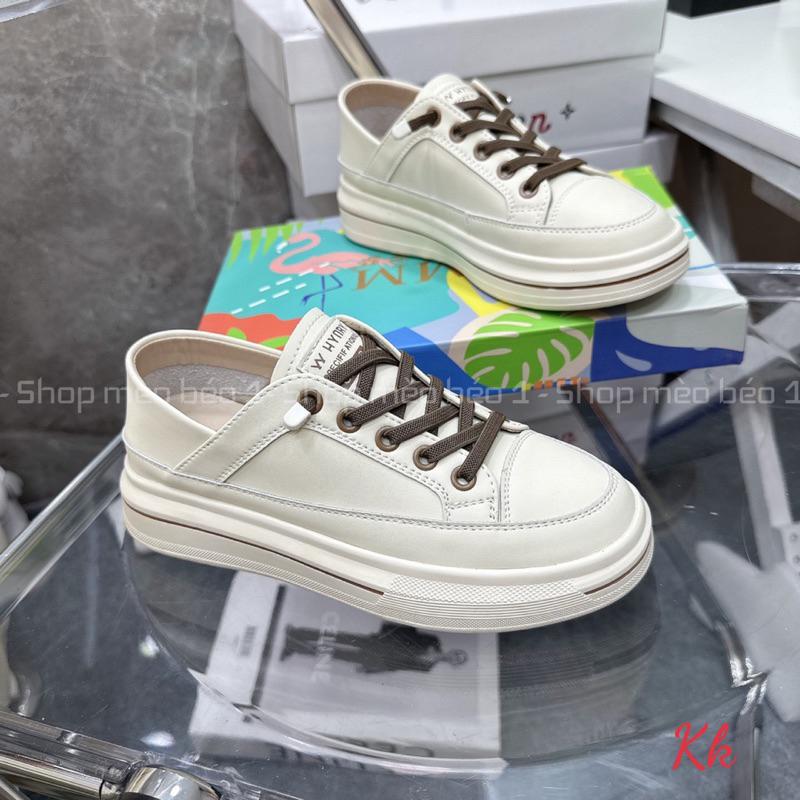 Giày thể thao trắng dây nâu đế cao viền kẻ fullbox hàng quảng châu cao cấp