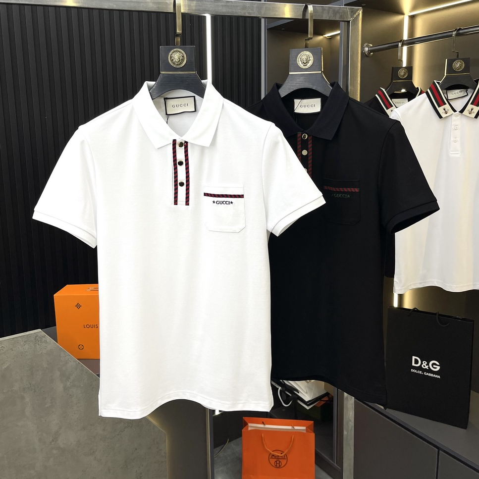 Áo polo Gucci sọc viền khuy túi ngực LA 1-1 on web