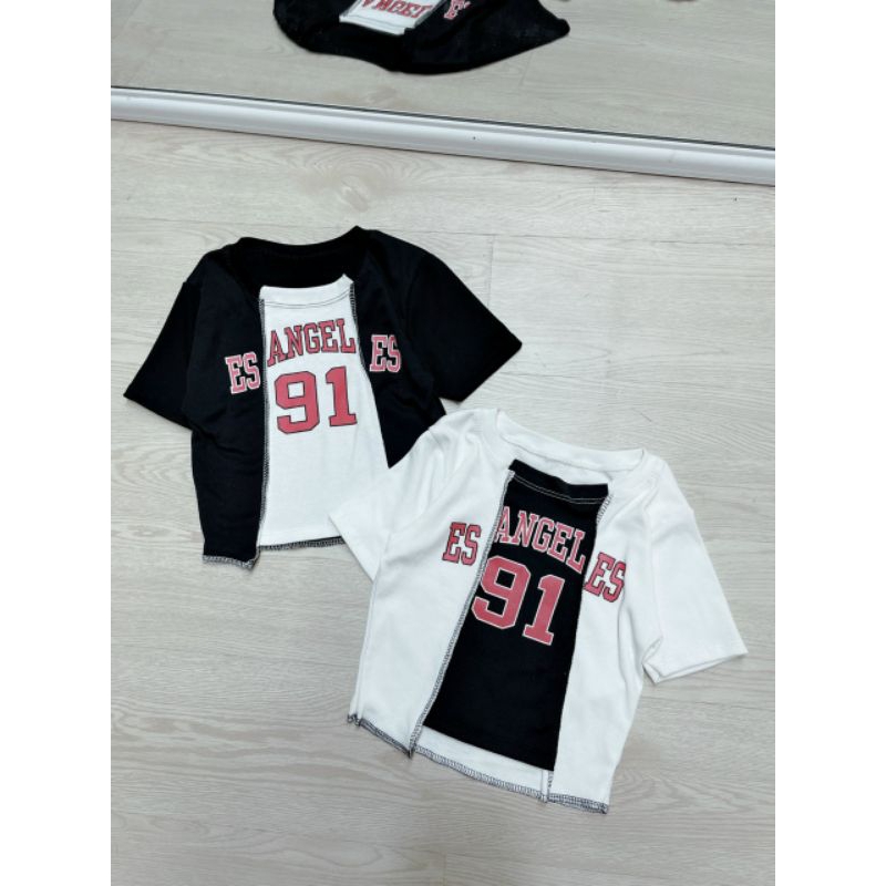 Áo thun tay ngắn croptop in ENGEL số 91 phong cách thể thao