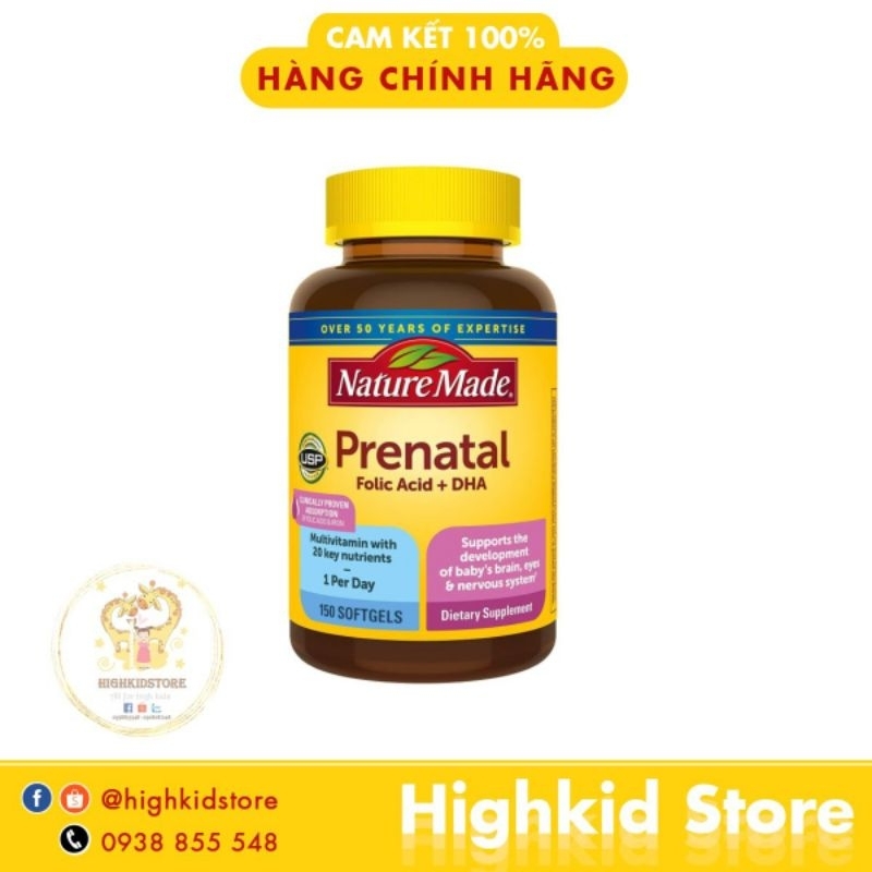 Vitamin tổng hợp bầu Nature Made Prenatal (150v) cho mẹ bầu và sau sinh