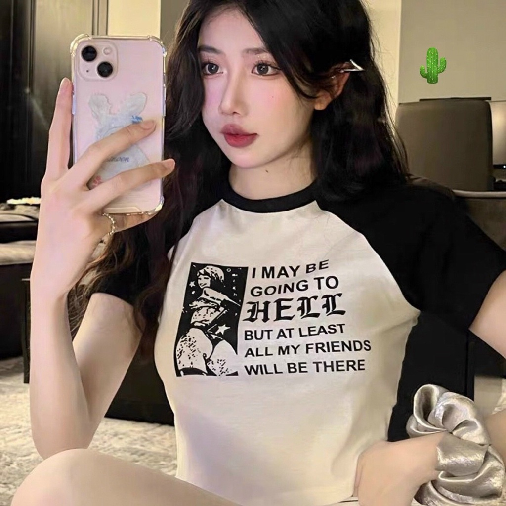 Áo croptop HELL raglan ngắn tay HOTTREND