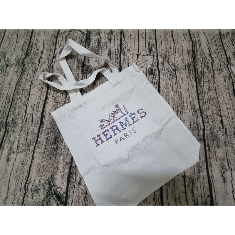 Túi vải Tote/canvas in Hermes ánh kim tuyến
