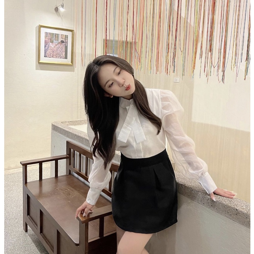 Áo sơ  mi cổ vát đính đá sang chảnh thanh lịch dễ mix hàng 2 lớp  / maybecloset