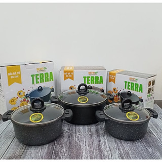 Nồi vân đá đúc nguyên khối đáy từ chống dính cao cấp bennix terra size 18/ 20/ 24