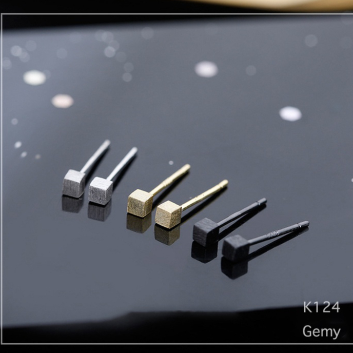 Khuyên tai nam bạc hình vuông lập phương 3 màu đơn giản, cá tính, unisex (1 chiếc) | GEMY SILVER K124