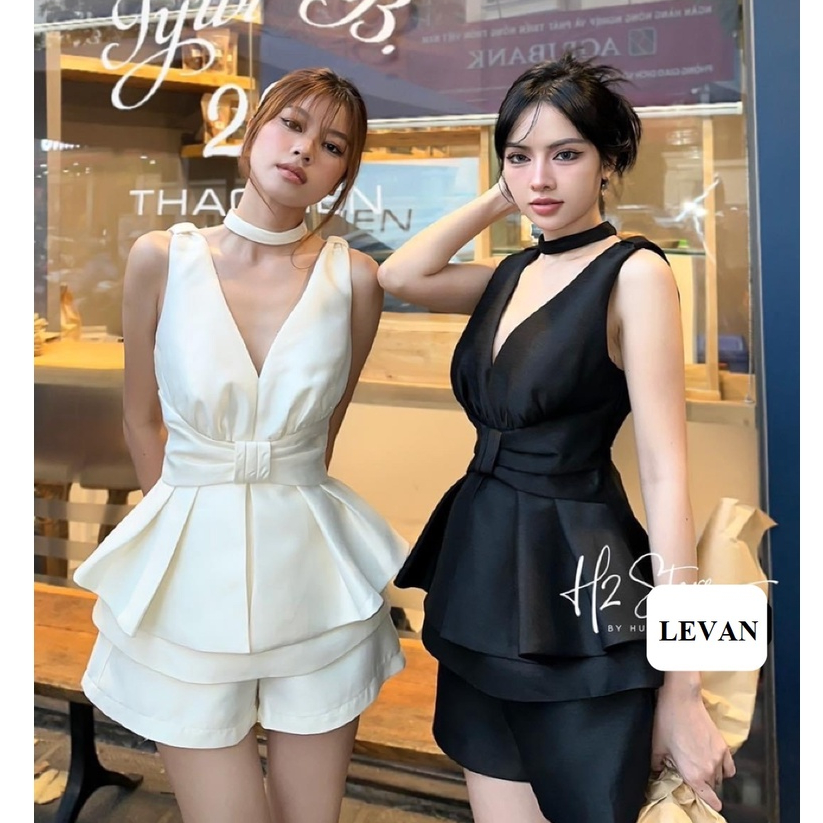 Set đồ nữ tapta sang chảnh áo sát nách thắt eo peplum phối quần short thời trang đi chơi đi dự tiệc cưới dạ hội LEVAN